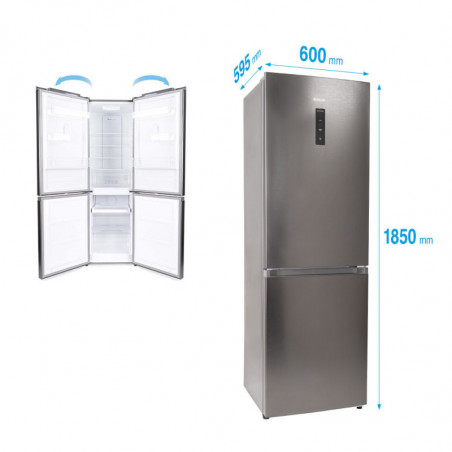 Хладилник с фризер Muhler NFC1851NDIE, 290 л, Клас Е, No Frost, Реверсивна врата, Дисплей, R600a, Тъмен инокс