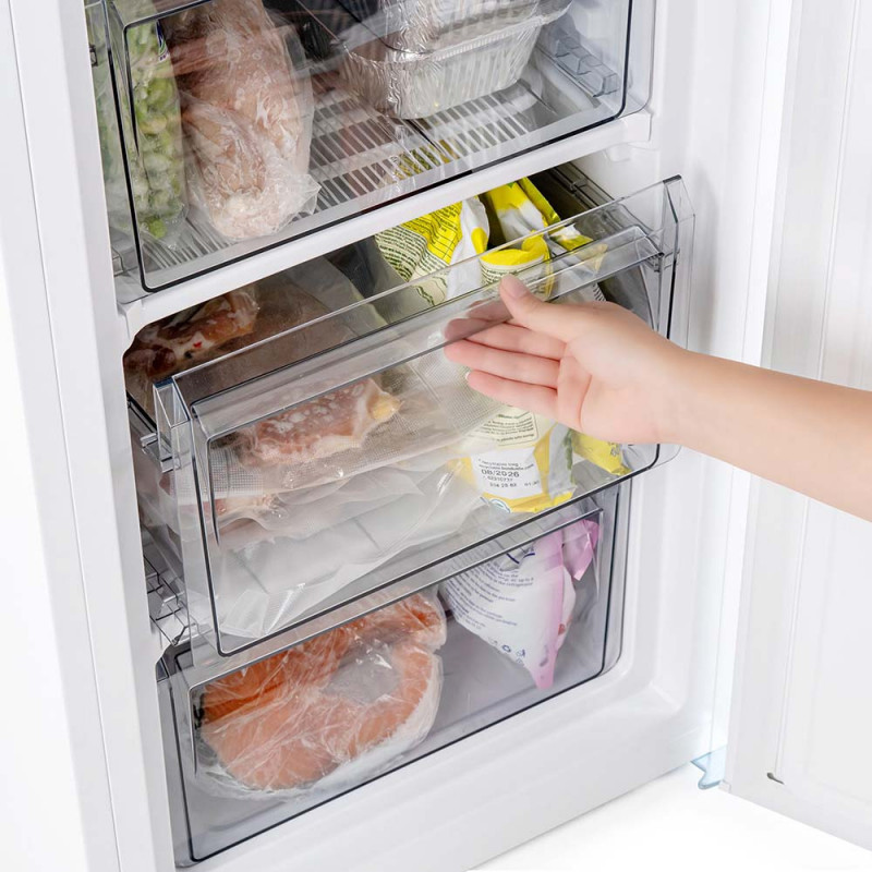 Фризер Muhler VFS8560WE, 60 л, Клас Е, Реверсивна врата, R600a, Бял