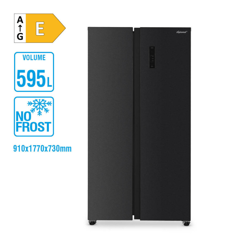 Хладилник Diplomat NF600SBSIE, 595 л, Клас E, Двоен инвертoр, No Frost, LED дисплей, Черен