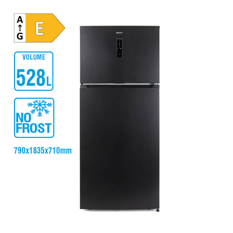Хладилник Diplomat NFT185IE, 528 л, Клас Е, Реверсивни врати, Total No Frost, Външен контрол с LED дисплей, Черен