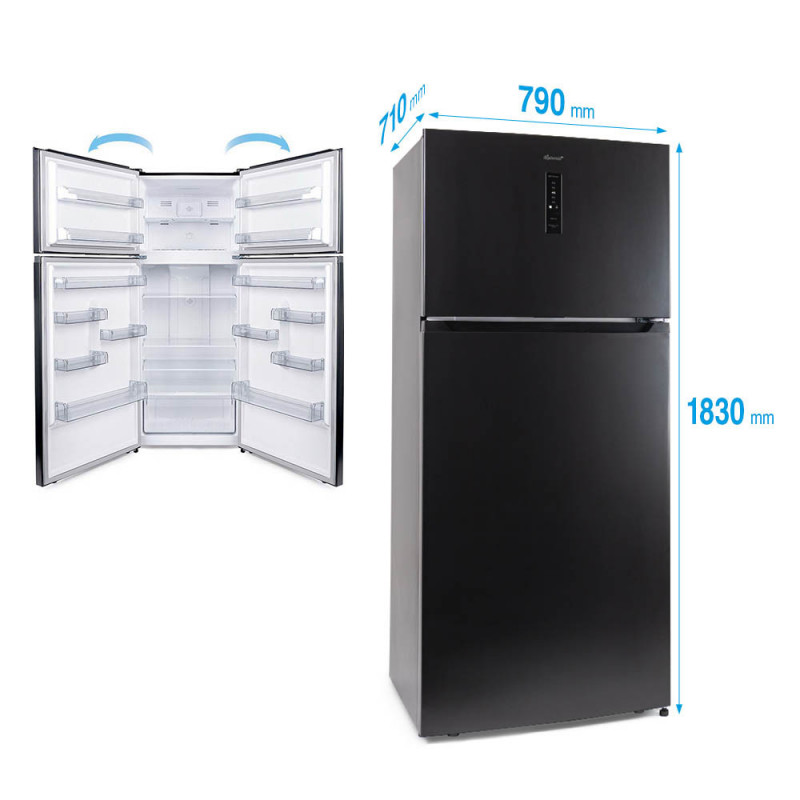 Хладилник Diplomat NFT185IE, 528 л, Клас Е, Реверсивни врати, Total No Frost, Външен контрол с LED дисплей, Черен