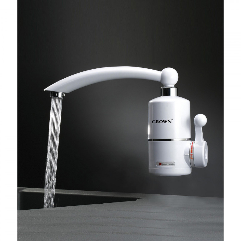 Нагревател за вода Crown CIHF-3000WM, 3kW, 1.5-2 l/min, Проточен, Стенен, Регулиране на темп, Енергоспестяващ, Бял