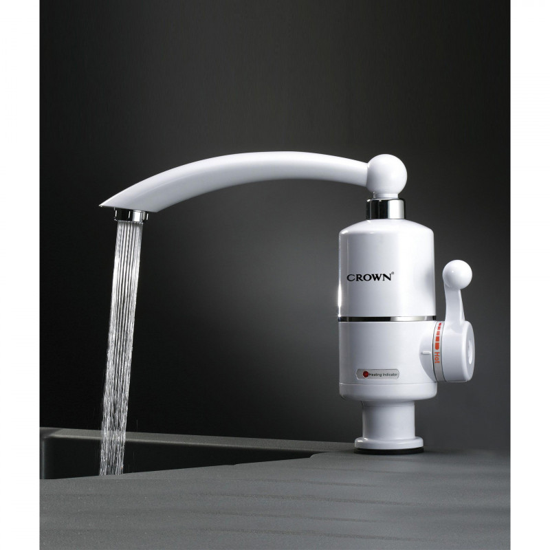 Нагревател за вода Crown CIHF-3000V, 3kW, 1.5-2 l/min, Проточен, Стоящ, Регулиране на темп, Енергоспестяващ, Бял