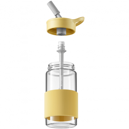 Преносима бутилка за напитки Buydeem CD1017-MY, 500 мл, Вградена сламка, Непропусклива, Термоустойчиво стъкло до 150°C, BPA free, Жълт