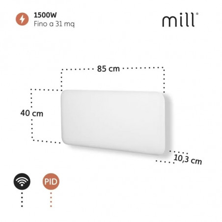 Панелен конвектор Mill Invisible WiFi PA1500WIFI3, 1500W, 23 м2, 10 температурни настройки, Wi-Fi, Bluetooth, IPX4, Бял