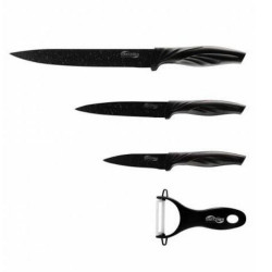 Комплект ножове и белачка Switzňer SW-5555-BLK, 4 части, Белачка, Керамично покритие, Лазерно заточване, Неръждаема стомана, Черен