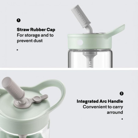 Преносима бутилка за напитки Buydeem CD1017-MY, 500 мл, Вградена сламка, Непропусклива, Термоустойчиво стъкло до 150°C, BPA free, Жълт