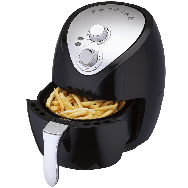 Фритюрник с горещ въздух Crown CAF-3013, 1300W, 3 л, 7 програми, До 200°C, Механичен контрол, Таймер, Черен/сив