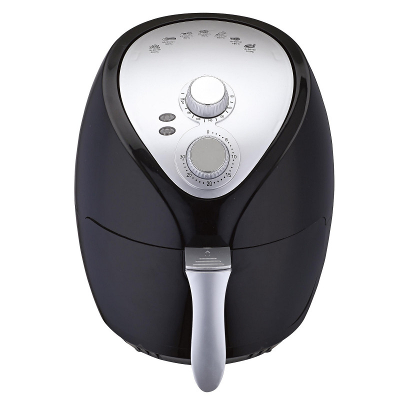 Фритюрник с горещ въздух Crown CAF-3013, 1300W, 3 л, 7 програми, До 200°C, Механичен контрол, Таймер, Черен/сив