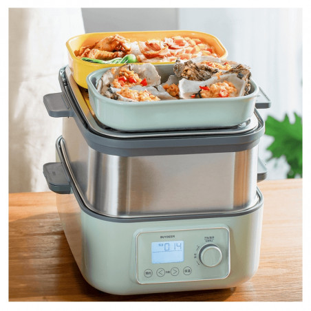 Керамична кутия за обяд Buydeem CT3007-CG, 500 мл, 19.5х16.5 см, Термоустойчива до 230°C, Съвместима с фурна и микровълнова, Зелен