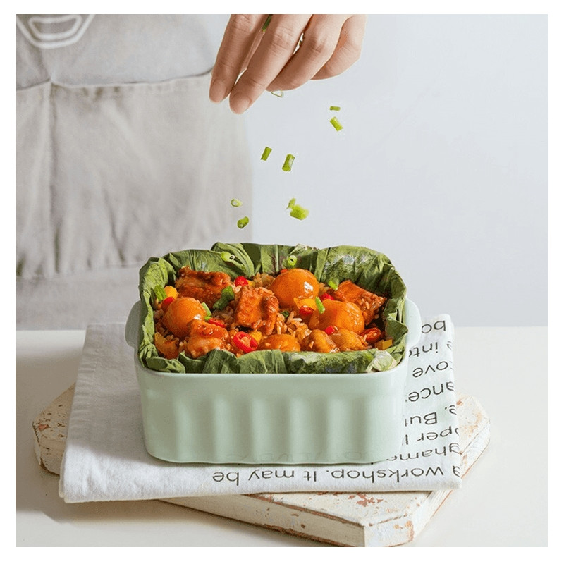 Керамична кутия за храна Buydeem Bento CT1006-CG, 810 мл, 17х20.5 см, До 230°C, Съвместима с фурна и микровълнова, Зелен