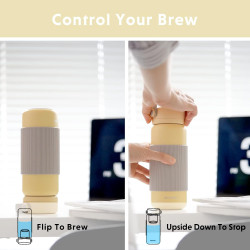 Термобутилка за чай с инфузер Buydeem CD1011-MY, 400 мл, Непропусклива, Подвижен филтър, Контрол на запарването, Неръждаема стомана, Дръжка, Жълт