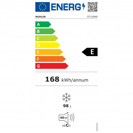 Фризерна ракла Muhler CF120WE, 98 л, Клас E, 40 dB, R600a, Бял