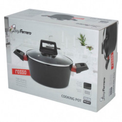 Тенджера Luigi Ferrero Rosso FR-2411, 24x11.5 см, 4.1 л, Незалепващо покритие, Стъклен капак с отвор за пара, Индукция, Черен