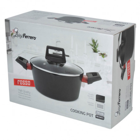Тенджера Luigi Ferrero Rosso FR-2411, 24x11.5 см, 4.1 л, Незалепващо покритие, Стъклен капак с отвор за пара, Индукция, Черен