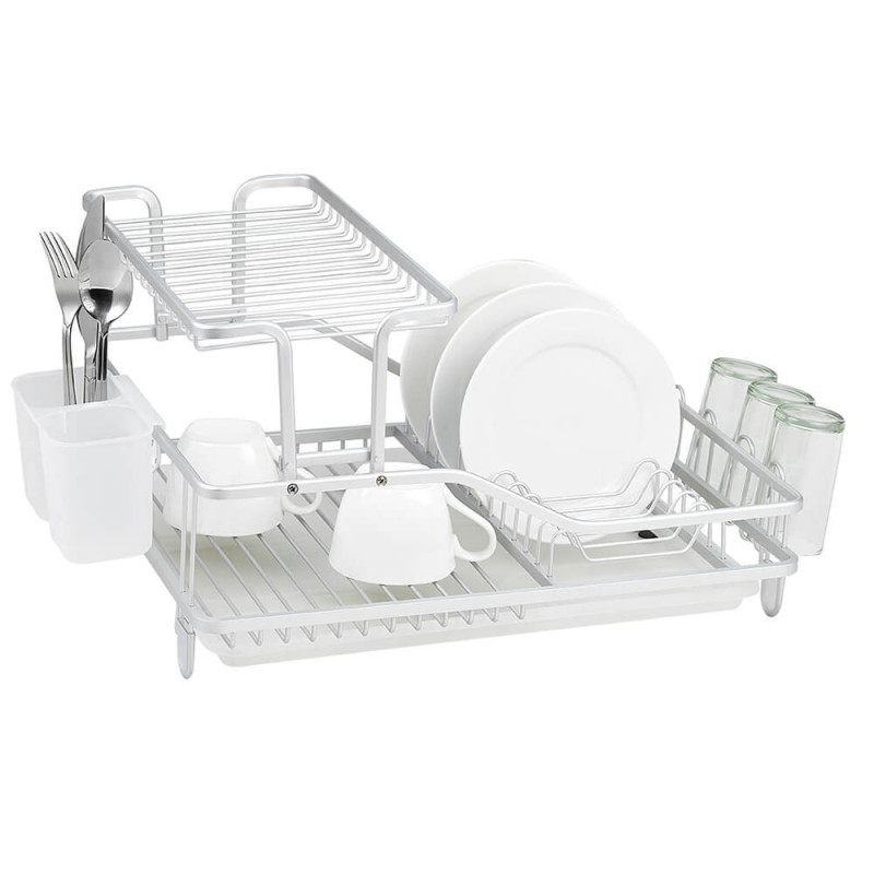 Сушилник за съдове Luigi Ferrero FR-5535AL-T, 2 нива, 46х35х27 см, Неплъзгащи се крачета, Тавичка за отцеждане, Бял