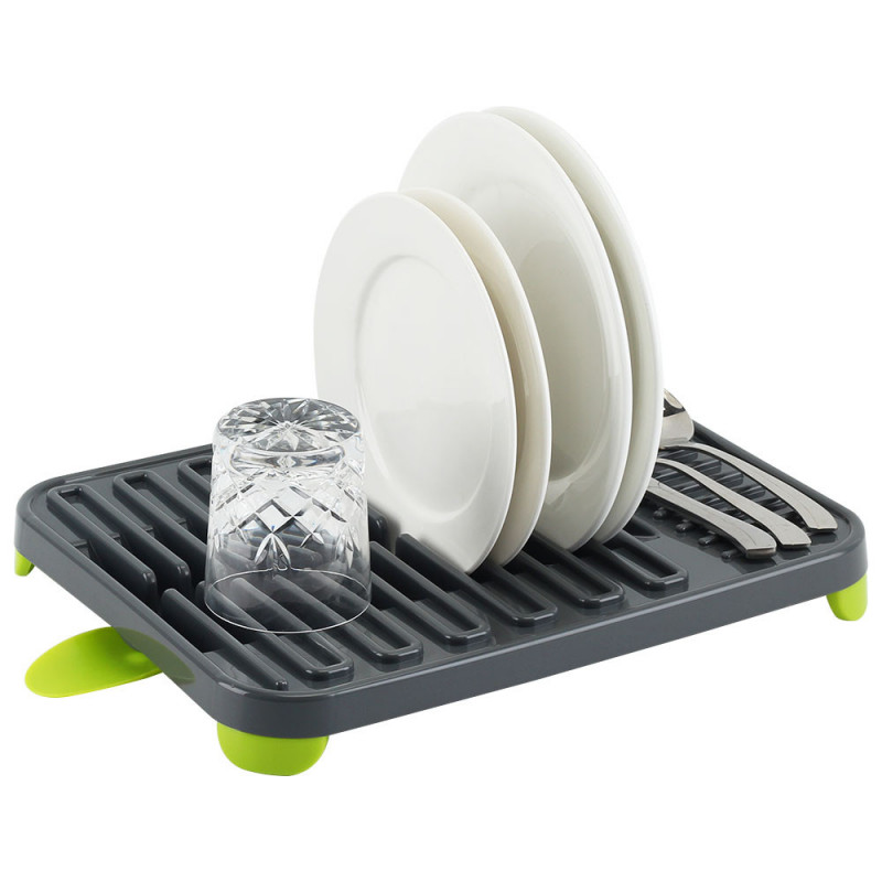 Сушилник за съдове Luigi Ferrero FR-3830P, 38x30x4.5 см, Отделения за чаши и чинии, Улей за оттичане, Сив