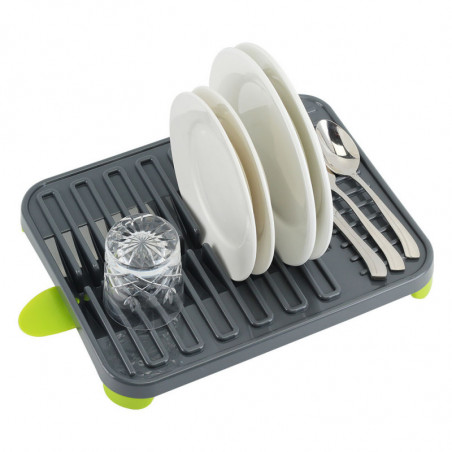 Сушилник за съдове Luigi Ferrero FR-3830P, 38x30x4.5 см, Отделения за чаши и чинии, Улей за оттичане, Сив