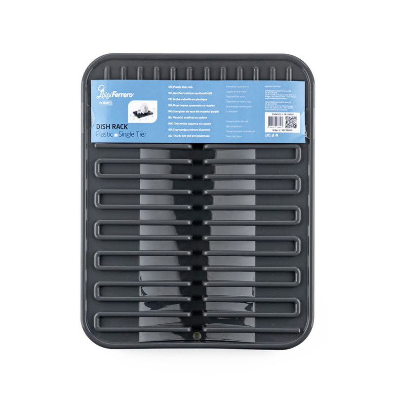 Сушилник за съдове Luigi Ferrero FR-3830P, 38x30x4.5 см, Отделения за чаши и чинии, Улей за оттичане, Сив