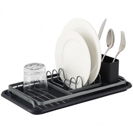 Сушилник за съдове Luigi Ferrero FR-3821A, 42x23x12 см, Неплъзгащи се крачета, Тава за отцеждане, Черен/сив