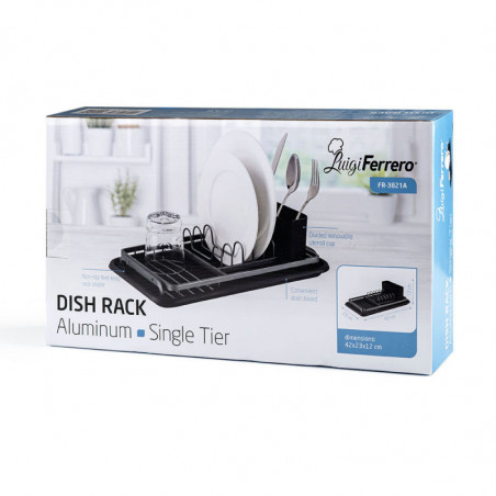 Сушилник за съдове Luigi Ferrero FR-3821A, 42x23x12 см, Неплъзгащи се крачета, Тава за отцеждане, Черен/сив