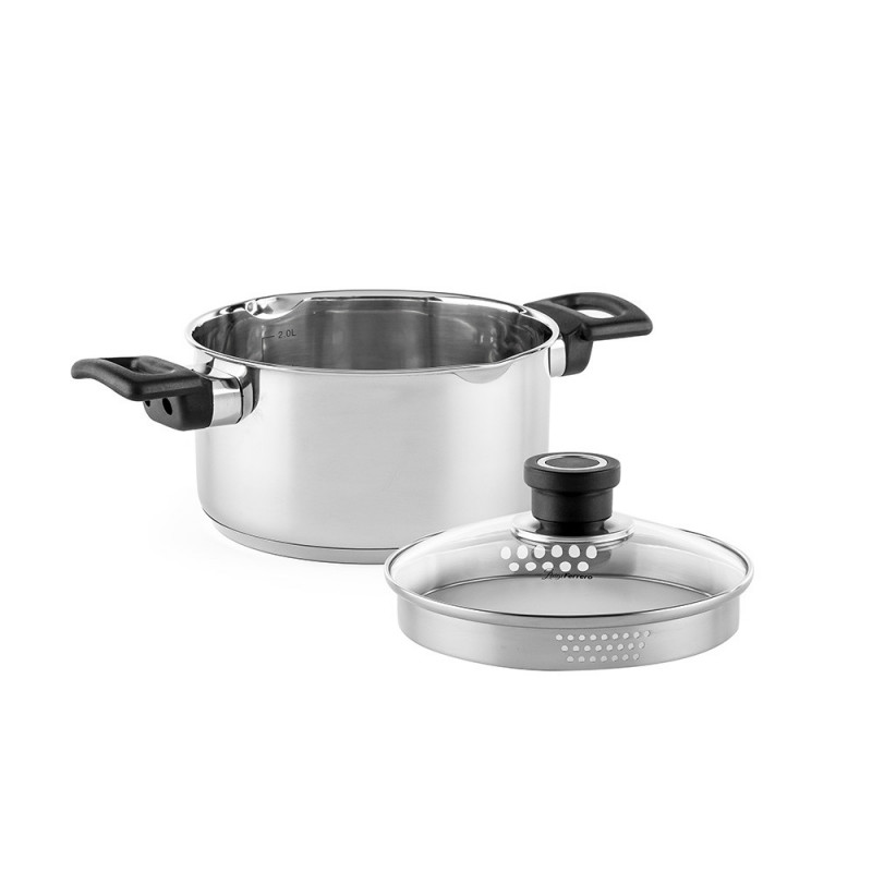 Тенджера Luigi Ferrero Sophia FR-3402, 18x10 см, 2.3 л, Стомана 18/10, Стъклен капак, Индукция, Инокс