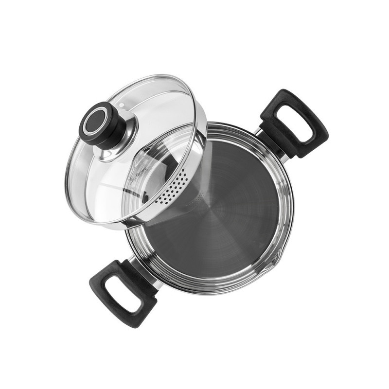 Тенджера Luigi Ferrero Sophia FR-3402, 18x10 см, 2.3 л, Стомана 18/10, Стъклен капак, Индукция, Инокс