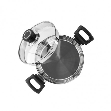 Тенджера Luigi Ferrero Sophia FR-3402, 18x10 см, 2.3 л, Стомана 18/10, Стъклен капак, Индукция, Инокс