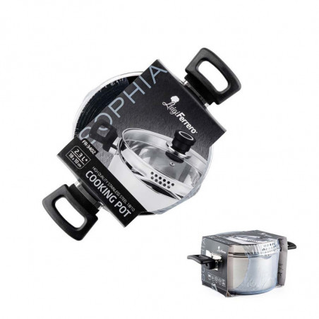 Тенджера Luigi Ferrero Sophia FR-3402, 18x10 см, 2.3 л, Стомана 18/10, Стъклен капак, Индукция, Инокс