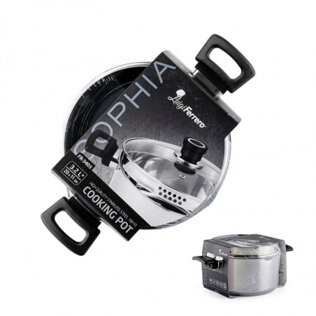 Тенджера Luigi Ferrero Sophia FR-3403, 20x11 см, 3.2 л, Стомана 18/10, Стъклен капак, Индукция, Инокс