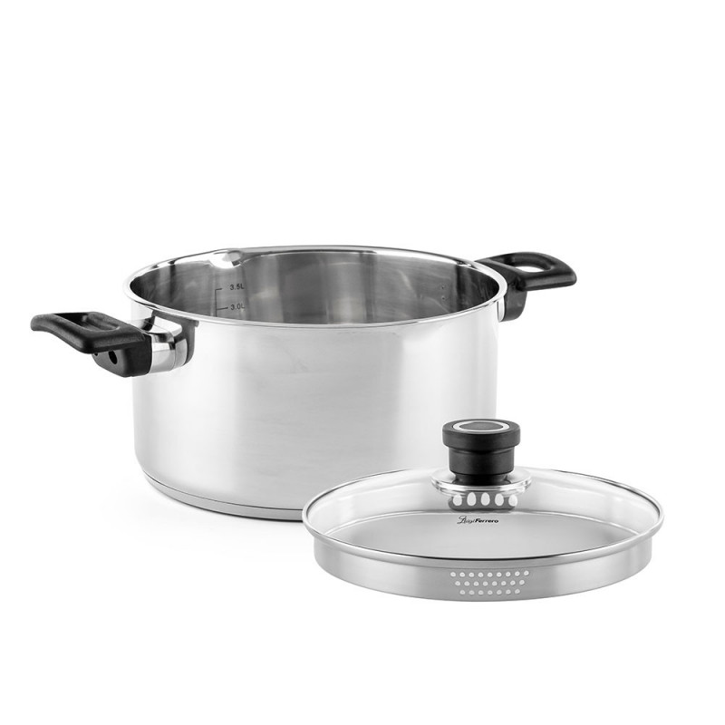 Тенджера Luigi Ferrero Sophia FR-3404, 22x12 см, 4.2 л, Стомана 18/10, Стъклен капак, Индукция, Инокс