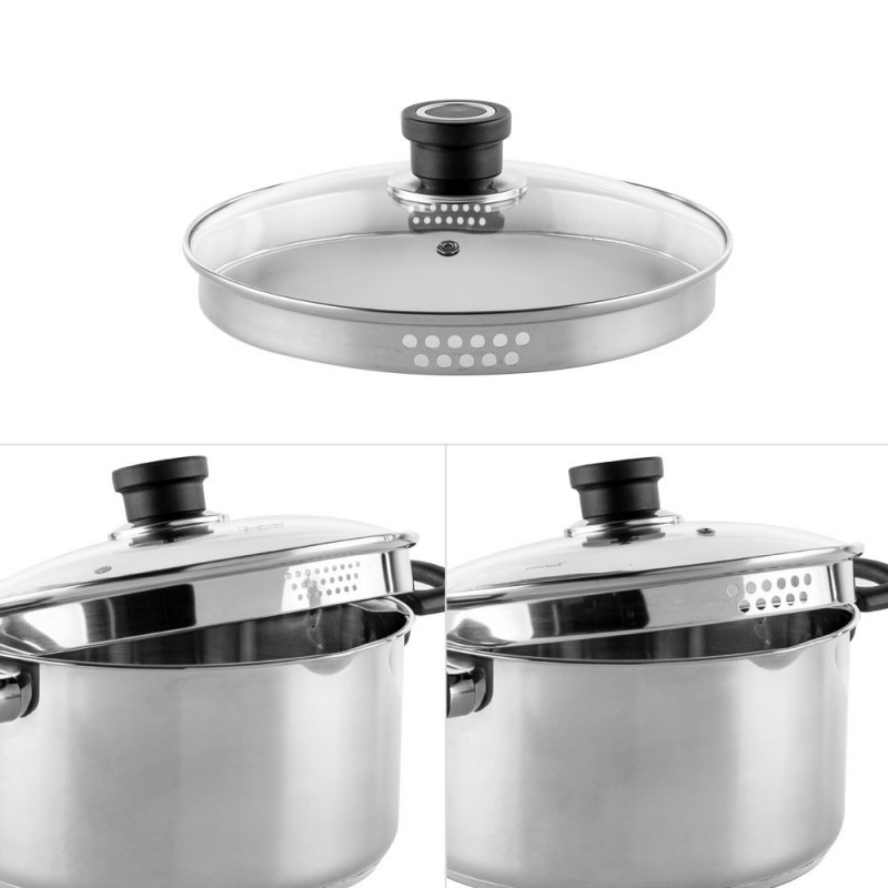 Тенджера Luigi Ferrero Sophia FR-3405, 24x13 см, 5.4 л, Стомана 18/10, Стъклен капак, Индукция, Инокс