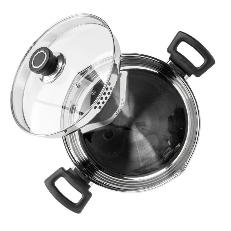 Тенджера Luigi Ferrero Sophia FR-3405, 24x13 см, 5.4 л, Стомана 18/10, Стъклен капак, Индукция, Инокс