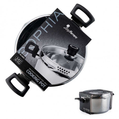 Тенджера Luigi Ferrero Sophia FR-3405, 24x13 см, 5.4 л, Стомана 18/10, Стъклен капак, Индукция, Инокс