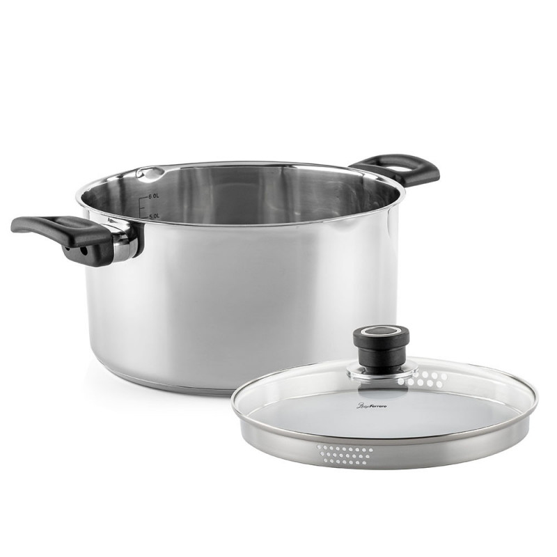 Тенджера Luigi Ferrero Sophia FR-3406, 26x14 см, 7 л, Стомана 18/10, Стъклен капак, Индукция, Инокс