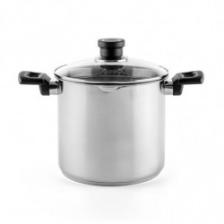 Дълбока тенджера Luigi Ferrero Sophia FR-3407, 20x18 см, 5.6 л, Стомана 18/10, Стъклен капак с отвор за пара, Индукция, Инокс