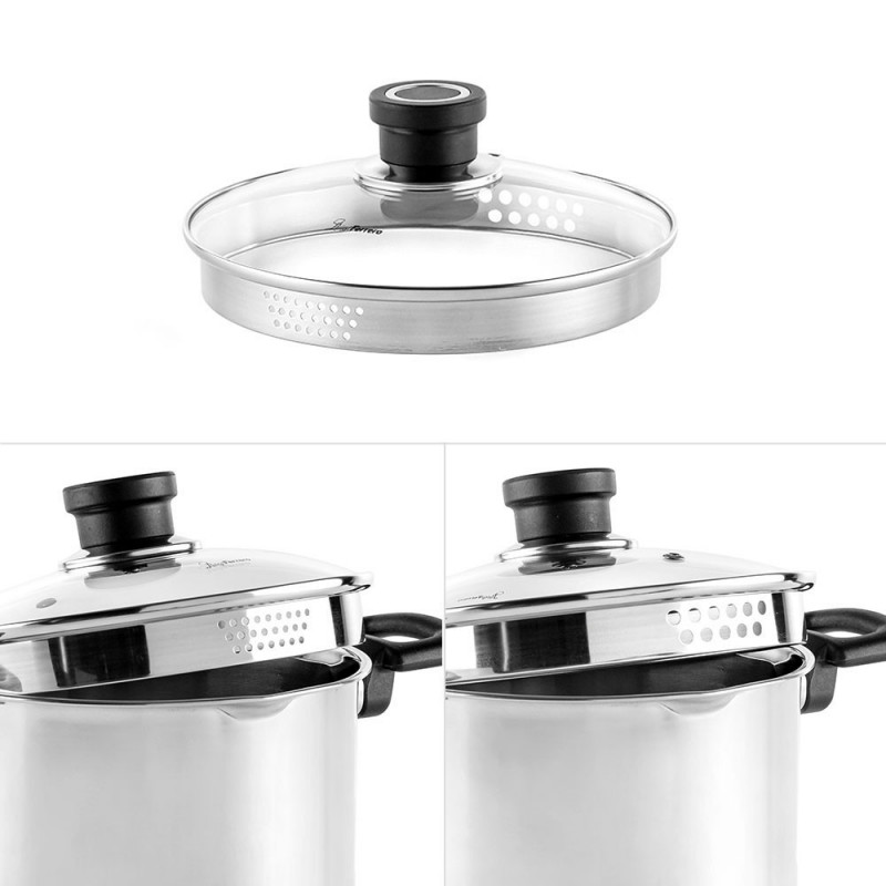 Дълбока тенджера Luigi Ferrero Sophia FR-3407, 20x18 см, 5.6 л, Стомана 18/10, Стъклен капак с отвор за пара, Индукция, Инокс