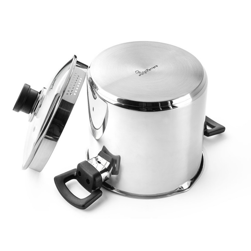 Дълбока тенджера Luigi Ferrero Sophia FR-3407, 20x18 см, 5.6 л, Стомана 18/10, Стъклен капак с отвор за пара, Индукция, Инокс