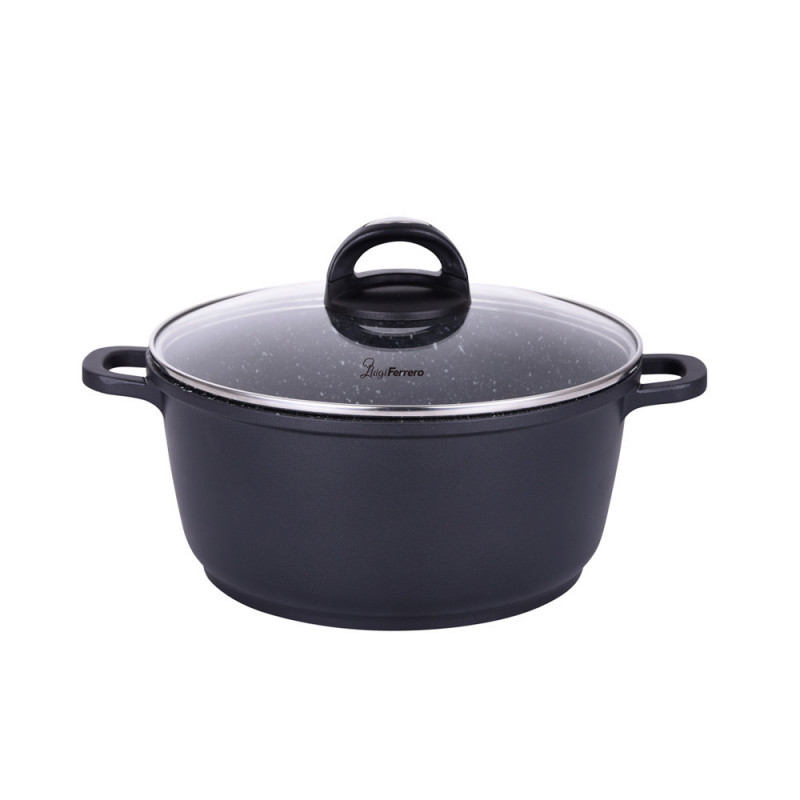 Тенджера Luigi Ferrero Hanna FR-205M, 20x8.5 см, 2.3 л, Мраморно покритие, Стъклен капак с отвор за пара, Индукция, Черен