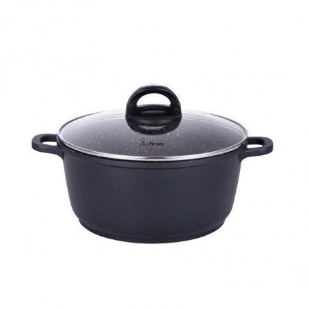 Тенджера Luigi Ferrero Hanna FR-205M, 20x8.5 см, 2.3 л, Мраморно покритие, Стъклен капак с отвор за пара, Индукция, Черен