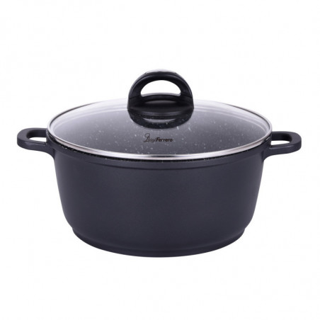 Тенджера Luigi Ferrero Hanna FR-245M 24x11.5 см, 4.4 л,  Мраморно покритие, Стъклен капак с отвор за пара, Индукция, Черен