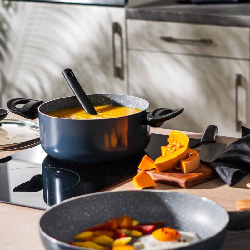 Тенджера Luigi Ferrero Prima FR-2244, 22x9.5 см, 3.1 л, Незалепващо покритие, Стъклен капак с отвор за пара, Индукция, Тъмносин