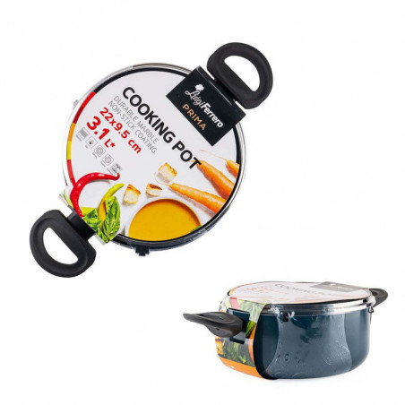 Тенджера Luigi Ferrero Prima FR-2244, 22x9.5 см, 3.1 л, Незалепващо покритие, Стъклен капак с отвор за пара, Индукция, Тъмносин