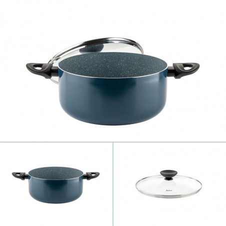 Тенджера Luigi Ferrero Prima FR-2644, 26x12 см, 5.8 л, Незалепващо покритие, Стъклен капак с отвор за пара, Индукция, Тъмносин