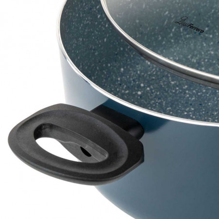 Дълбока тенджера Luigi Ferrero Prima FR-2245D, 22x13 см, 4.5 л, Незалепващо покритие с мраморен ефект, Индукция, Стъклен капак с отвор, Тъмносин