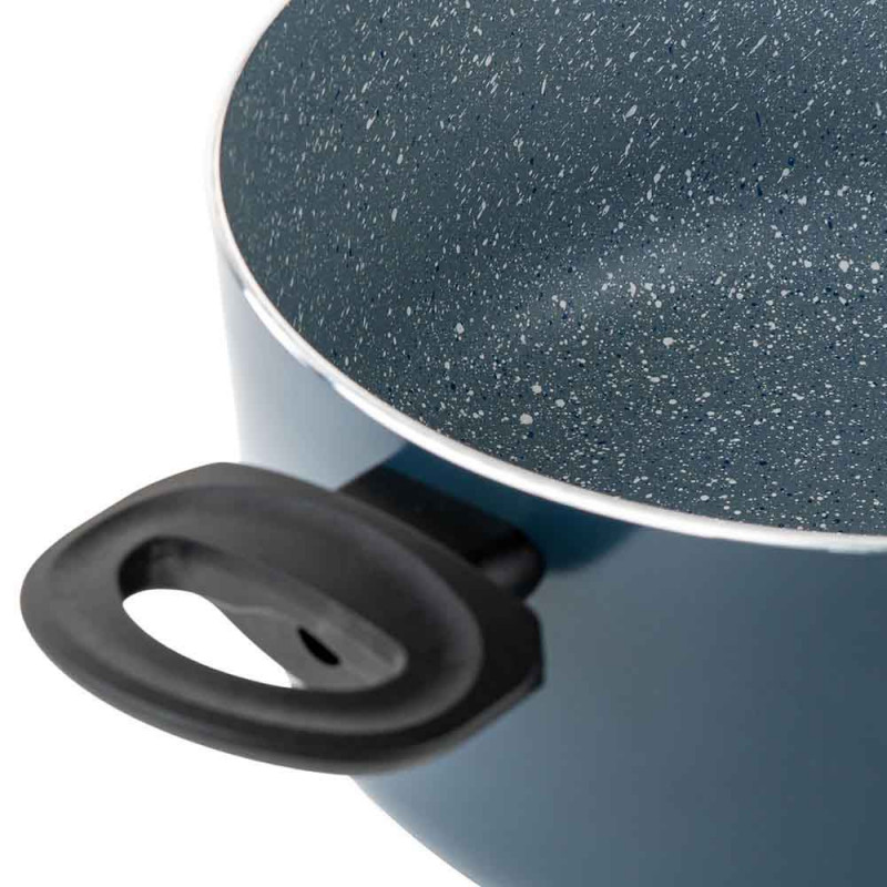 Дълбока тенджера Luigi Ferrero Prima FR-2245D, 22x13 см, 4.5 л, Незалепващо покритие с мраморен ефект, Индукция, Стъклен капак с отвор, Тъмносин