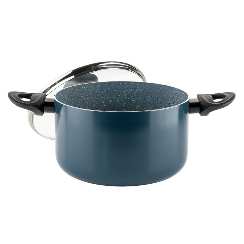 Дълбока тенджера Luigi Ferrero Prima FR-2245D, 22x13 см, 4.5 л, Незалепващо покритие с мраморен ефект, Индукция, Стъклен капак с отвор, Тъмносин