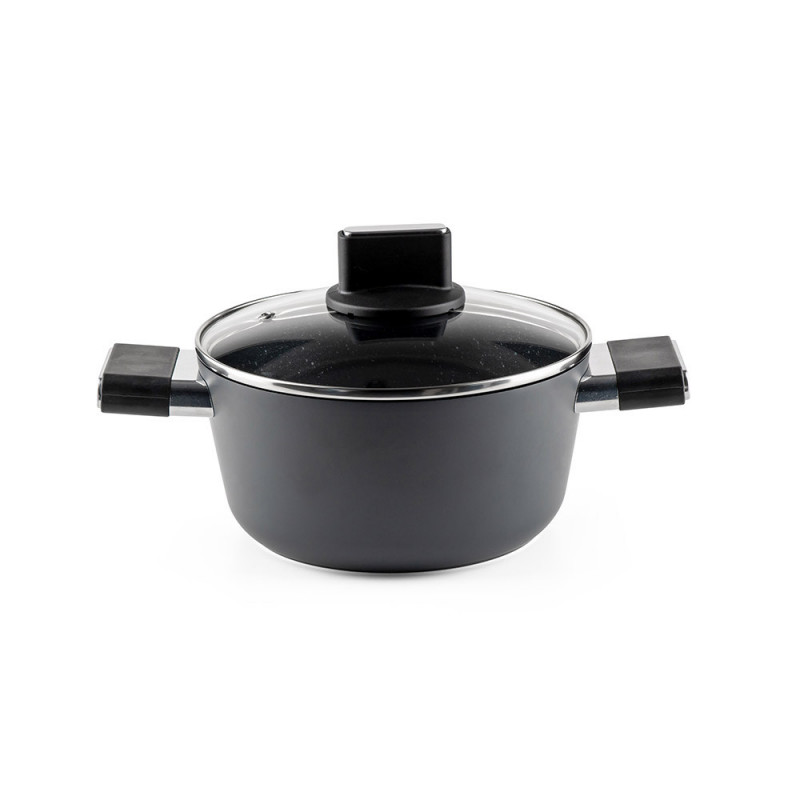 Тенджера Luigi Ferrero Regina FR-2040 20x10 см, 2.5 л, Незалепващо покритие, Стъклен капак с отвор за пара, Индукция, Черен