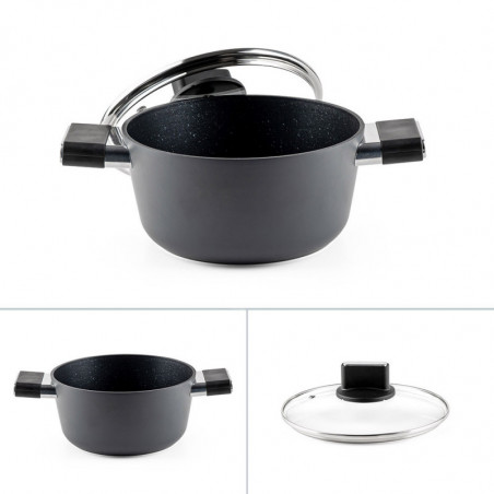 Тенджера Luigi Ferrero Regina FR-2040 20x10 см, 2.5 л, Незалепващо покритие, Стъклен капак с отвор за пара, Индукция, Черен