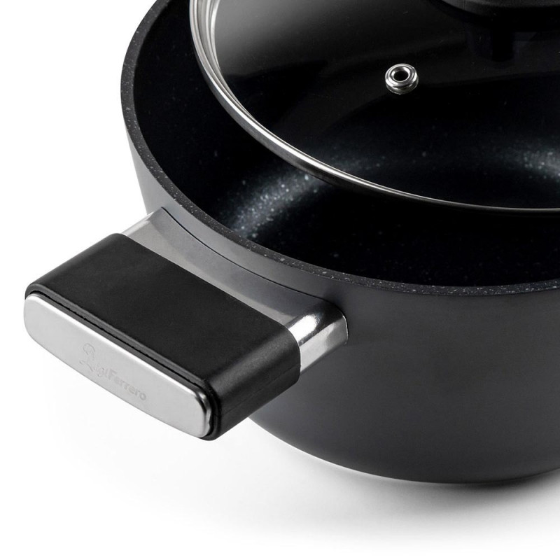 Тенджера Luigi Ferrero Regina FR-2040 20x10 см, 2.5 л, Незалепващо покритие, Стъклен капак с отвор за пара, Индукция, Черен